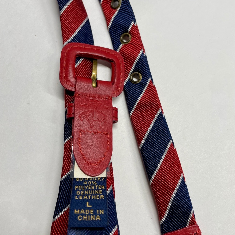 Vintage Brooks Brothers Red & Navy Stripe Leather Trim Large - Picture 2 of 4